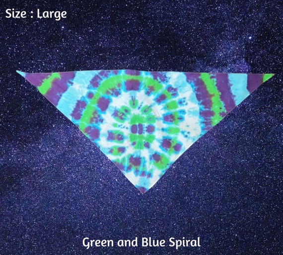 Green and Blue Spiral Tie Dye Dog Bandana  - Ice Dyed Tie Dye - Large