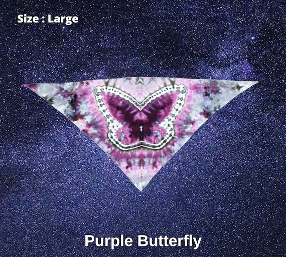 Purple Butterfly Tie Dye Dog Bandana - Large - Ice Dyed Tie Dye